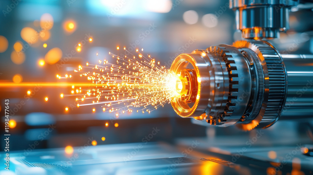 Fototapete high tech machinery producing sparks during manufacturing process, showcasing advanced engineering a