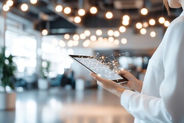 business person holding a tablet for make networking