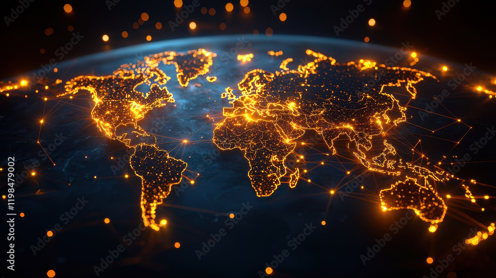 Aufkleber beautifully composed shot of global network map showcasing illuminated connections across continents