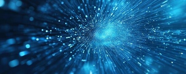 Abstract blue light streaks converging to a bright center, creating a dynamic and energetic visual.