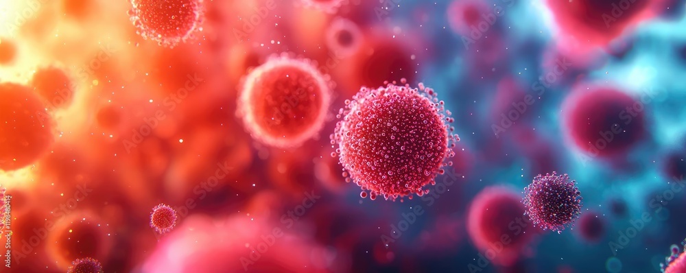 Poster dust pollution concept. close-up view of colorful microscopic cells in a vibrant abstract formation.