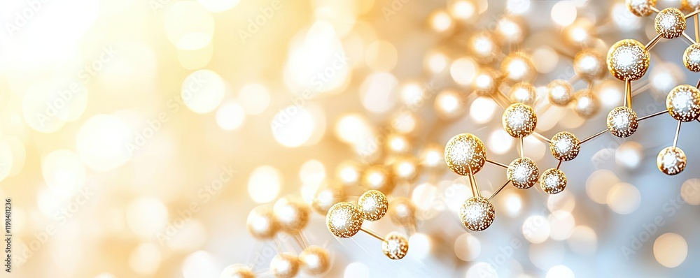 Poster dust pollution concept. abstract molecular structure with golden atoms and a soft, glowing backgroun