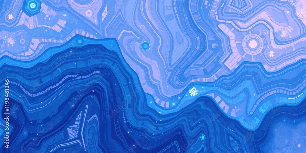 Poster abstract blue swirling pattern with geometric elements and subtle texture variations