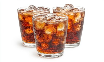 Refreshing Glasses of Carbonated Beverage with Ice Cubes, Perfect for Summer Gatherings, Barbecues, and Social Events, Captured on a Clean White Background