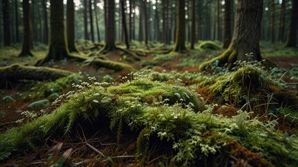 Fototapeta premium lichen moss,Lichen and Moss Creating a Natural Carpet in the Forest