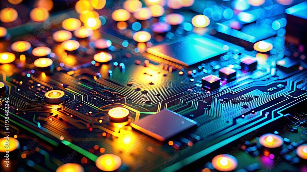 Aufkleber abstract circuit board background with bokeh lights - technology design