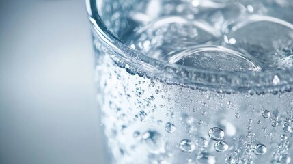Close-up of Sparkling Water with Bubbles in a Glass, Abstract Macro