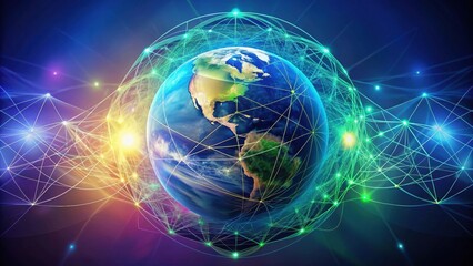 Obraz premium Global Network Interconnectivity A Visual Representation of Worldwide Digital Connections and Data Exchange
