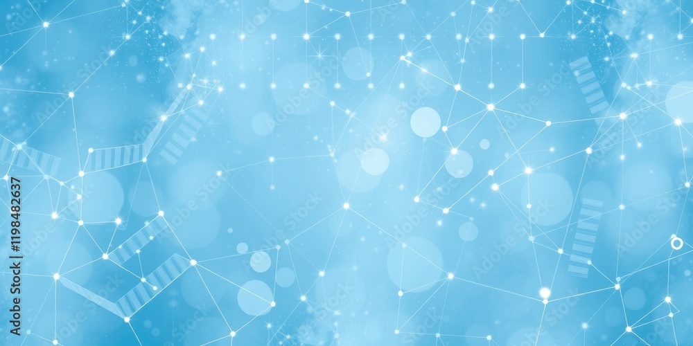 Poster abstract network connection light blue background with bokeh