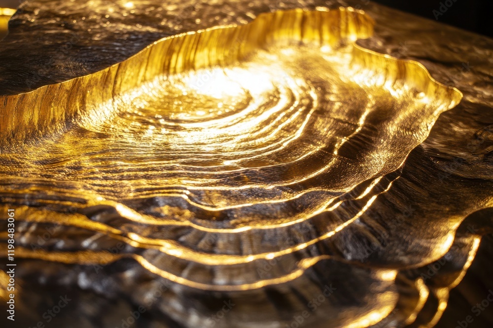Poster golden textured abstract surface with concentric ripples and shimmering highlights.