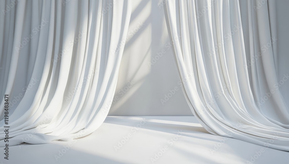 Poster sunlight streams through sheer white curtains in a minimalist room.