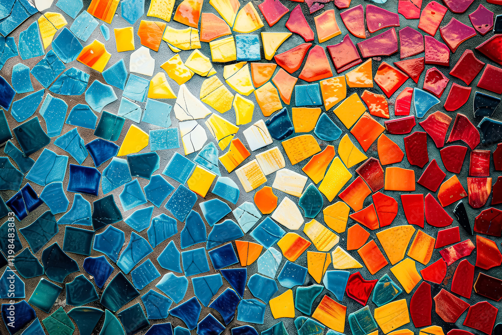 Aufkleber colorful mosaic of tiles with a blue and red background. the tiles are arranged in a way that create