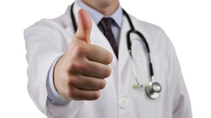 Medical professional showing approval with a thumbs-up, isolated on transparent background