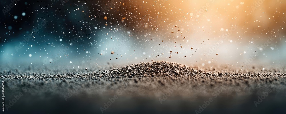 Poster dust pollution idea. abstract depiction of dust particles illuminated by light, creating a mystical 