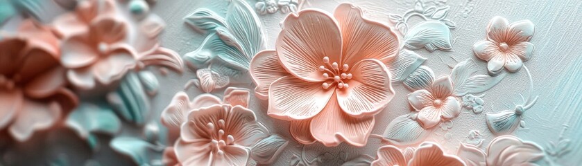 An intricate Valentine card design with embossed floral patterns and handwritten calligraphy, soft pastel colors