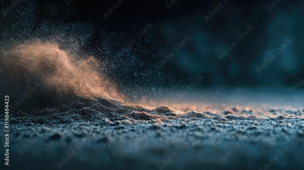Poster dust pollution concept. a close-up shot capturing dust particles floating in a dramatic, illuminated