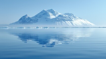 Snow capped mountains reflected in calm arctic water