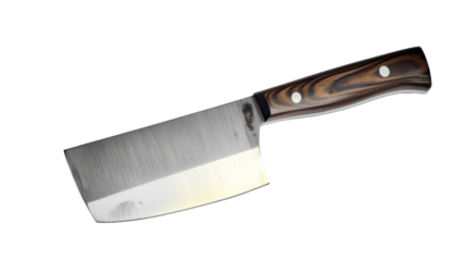 Metal cleaver with wooden handle, kitchen tool for chopping, isolated on transparent background
