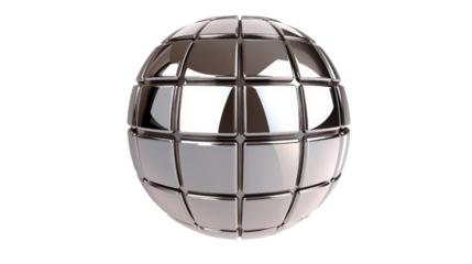 Metallic sphere a single 3D geometric shape,, isolated on transparent background