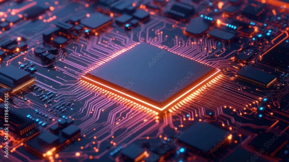 Poster close-up of a central processing unit (cpu) on a circuit board, highlighting its complex design and 
