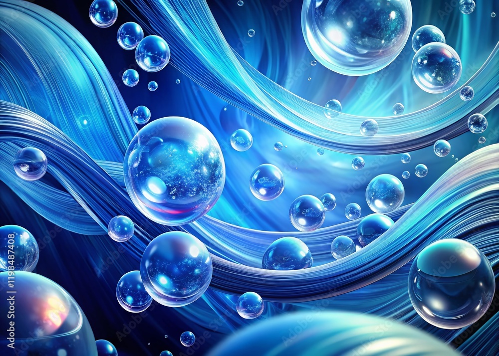 Poster abstract swirling blue bubbles background - dynamic pattern design