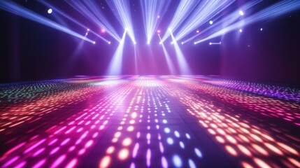 Dynamic Stage Lighting with Colorful Floor Projections and Abstract Beams.