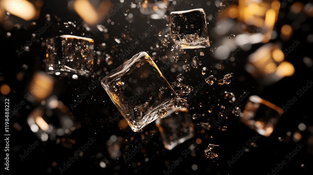 Aufkleber dynamic splashing ice cubes - concept of cold and refreshment in motion