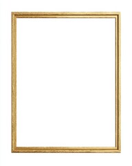 Square golden wooden picture frame isolated on white background.