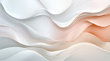 Abstract 3D Waves of White and Light Peach Color with Subtle Textures, Modern Minimal Background.