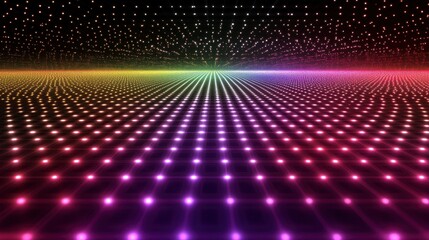Obraz premium Vibrant Rainbow Grid of Lights Abstract Futuristic Background with Glowing Nodes and Network Connections