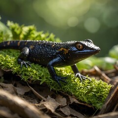 Fototapeta premium Italian Crested Newt Resting Peacefully in a Lush Forest Habitat