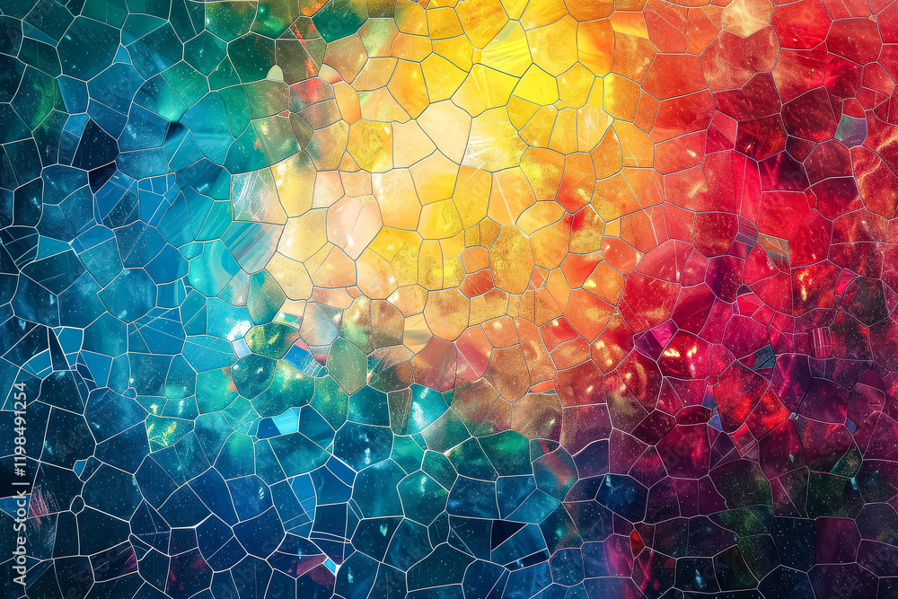 Poster colorful mosaic of tiles with a blue and red background. the tiles are arranged in a way that create