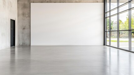 Fototapeta premium Industrial room interior idea. Spacious interior with large windows and minimalistic design, perfect for modern spaces.
