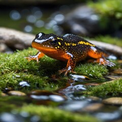 Fototapeta premium Serene Waters: Alpine Newt Gliding Through a Pristine Mountain Stream