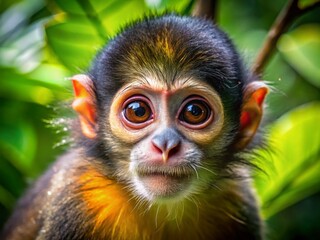 Fototapeta premium Adorable Spider Monkey Close-Up in Lush Jungle Habitat
