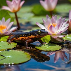 Fototapeta premium Tropical Beauty: Green Leaf Tree Frog Resting on a Colorful Flower