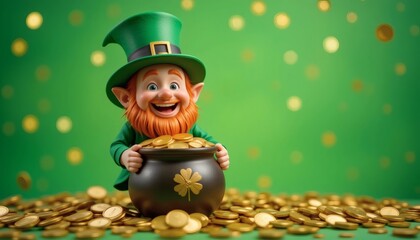 Fototapeta premium Festive St. Patrick's Day leprechaun's gold, shamrocks galore, a joyful celebration