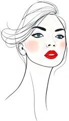 "Minimalistic Fashion Illustration of a Modern Woman with Red Lips and Blue Eyes"
