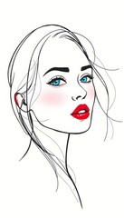 "Elegant Minimalist Illustration of a Fashionable Woman with Bold Red Lips"