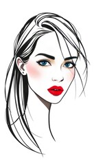 Abstract Minimal Illustration of a Confident Woman with Red Lips