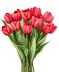 Fototapeta premium Vibrant bouquet of red tulips isolated on white.