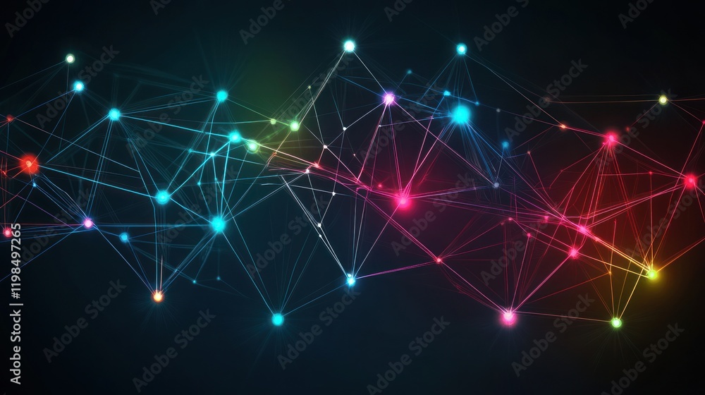Poster abstract colorful network connections: a digital visualization of interconnectivity