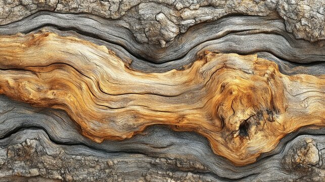 Closeup of natural wood texture with detailed patterns on an old tree trunk