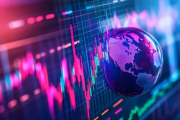Obraz premium A globe is floating above a chart of stock market data