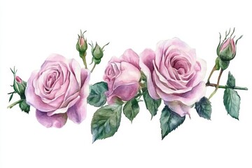 Fototapeta premium Watercolor painting of lavender roses and buds.