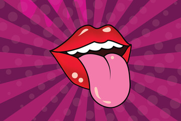 Classical pop art wallpaper with lips for your design's, vector art illustration