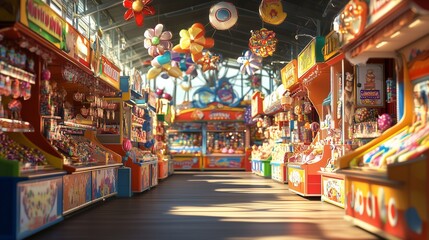 Carnival games store, close up view, front view, day time, anime style background
