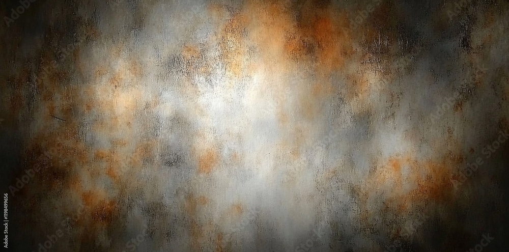Poster abstract gradient painting in gray, white, and orange on textured background with depth and dimensio