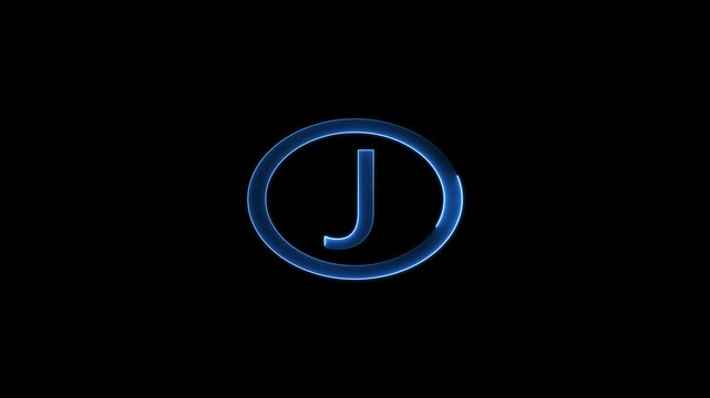 English uppercase alphabet design  J  . All capital alphabets neon animation.  Educational concept with neon letter. Latter motion in black background, Animated neon alphabet, 4k video
