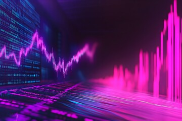 Naklejka premium A computer screen with a graph of numbers and pink and blue colors